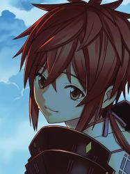 Rule 34 | 1girl, armor, blush, decoponmagi, gloves, long hair, looking at viewer, lora (xenoblade), nintendo, parted lips, pauldrons, red hair, short hair, shoulder armor, simple background, smile, solo, tears, xenoblade chronicles (series), xenoblade chronicles 2, xenoblade chronicles (series), xenoblade chronicles 2, xenoblade chronicles 2: torna - the golden country, yellow eyes