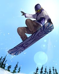 Rule 34 | 1boy, arjuna (fate), bad id, bad twitter id, beanie, black hair, coat, dark-skinned male, dark skin, fate/grand order, fate (series), from below, gloves, goggles, hat, highres, lens flare, male focus, ono matope, sky, snow, snowboard, solo, sun, winter clothes