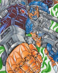 Rule 34 | airborne, beast wars, blue eyes, clenched hand, looking ahead, maximal, mecha, no humans, open mouth, optimal optimus, optimus primal, robot, solo, transformers, tsushima naoto