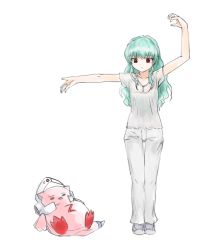 Rule 34 | 00s, 1girl, galaxy angel, green hair, long hair, normad, nyama, red eyes, simple background, solo, vanilla h, white background