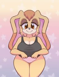 Rule 34 | 1girl, animated, animated gif, bottomless, breasts, clothes lift, female focus, furry, furry female, half-closed eyes, large breasts, looking at viewer, nipples, nitro, shirt lift, smile, solo, sonic (series), vanilla the rabbit