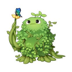 Rule 34 | black eyes, blue butterfly, bug, bush, butterfly, chibi, creature, creeper (ragnarok online), flower, full body, insect, no humans, no mouth, official art, ragnarok online, simple background, solo, transparent background, yellow flower, yuichirou