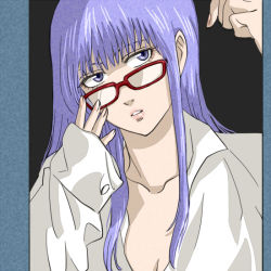 Rule 34 | 1girl, 3mm, gintama, glasses, long hair, purple eyes, purple hair, sarutobi ayame, solo