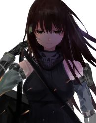 Rule 34 | 1girl, bad id, bad pixiv id, bandana, bare shoulders, black gloves, black shirt, breasts, brown eyes, brown hair, closed mouth, commentary request, detached sleeves, dokomon, girls&#039; frontline, gloves, green hair, grey sleeves, hair between eyes, hair ornament, hand up, highres, korean commentary, large breasts, long hair, long sleeves, m4a1 (girls&#039; frontline), m4a1 (mod3) (girls&#039; frontline), mod3 (girls&#039; frontline), multicolored hair, ribbed shirt, shirt, simple background, sketch, skull print, sleeveless, sleeveless shirt, solo, streaked hair, upper body, v-shaped eyebrows, very long hair, white background