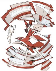 Rule 34 | 1girl, abstract, absurdres, adapted costume, bare shoulders, bow, brown footwear, brown hair, commentary request, detached sleeves, dress, full body, gohei, hair bow, hair tubes, hakurei reimu, harano kaguyama, highres, long hair, long sleeves, looking at viewer, mary janes, nontraditional miko, one eye closed, red bow, red dress, ribbon-trimmed sleeves, ribbon trim, shoes, sidelocks, simple background, sleeves past fingers, sleeves past wrists, socks, solo, touhou, white background, white sleeves, white socks, wide sleeves