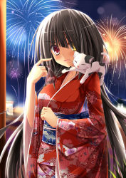 Rule 34 | 10s, 1girl, alternate costume, angel koman, black hair, breasts, cat, date a live, festival, fireworks, fish, heterochromia, highres, japanese clothes, kimono, long hair, md5 mismatch, medium breasts, nanairo fuusen, open mouth, red eyes, resolution mismatch, smile, solo, source larger, tokisaki kurumi, twintails, yellow eyes
