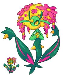 Rule 34 | creatures (company), emererre, florges, florges (yellow flower), flower, full body, fusion, game freak, gen 5 pokemon, gen 6 pokemon, horns, looking at viewer, maractus, nintendo, no humans, own hands clasped, own hands together, pink flower, pixel art, pixelated, pokemon, pokemon (creature), simple background, single horn, white background, yellow eyes