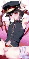 Rule 34 | 1boy, absurdres, armpits, arms up, bandaged arm, bandaged leg, bandages, bare shoulders, black hair, black hat, black shirt, blush, commentary, cum, cum on clothes, cum on hair, cum on penis, english commentary, facial, foreskin, hat, highres, indie virtual youtuber, looking at viewer, lying, male focus, on back, open mouth, peaked cap, penis, phimosis, rat huang, red eyes, red ribbon, ribbon, shinoshima raise, shirt, sleeveless, sleeveless shirt, solo, spread legs, sweat, testicles, tongue, tongue out, trap, uncensored, virtual youtuber, w