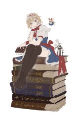 Rule 34 | 1girl, ahoge, alice margatroid, artist name, black footwear, black thighhighs, blonde hair, blue dress, blue eyes, book, book stack, boots, breasts, capelet, chinese commentary, closed mouth, cross-laced footwear, dated, dress, eyeshadow, fairy, flower, full body, hair between eyes, hairband, hand on own chin, head rest, highres, legs together, looking at viewer, makeup, medium breasts, meng ziya, mixed-language commentary, neck ribbon, oversized object, puffy short sleeves, puffy sleeves, red ribbon, ribbon, short hair, short sleeves, simple background, sitting, solo focus, thighhighs, thighs, touhou, vase, white background, white capelet, wrist cuffs