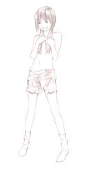 Rule 34 | 1girl, monochrome, original, shorts, sketch, socks, solo, topless, traditional media, twintails, yoshitomi akihito