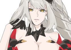 Rule 34 | 1girl, black dress, black gloves, breasts, cleavage, dress, fate/grand order, fate (series), gloves, hair ornament, highres, large breasts, long hair, looking at viewer, marie antoinette (alter) (fate), marie antoinette (fate), pale skin, qtoro, side ponytail, yellow eyes