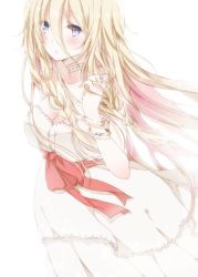 Rule 34 | 1girl, blonde hair, choker, hiro (hirohiro31), holding, holding own hair, ia (vocaloid), long hair, looking at viewer, simple background, solo, vocaloid