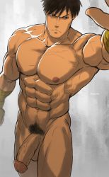 Rule 34 | 1boy, abs, bara, erection, guy (final fight), highres, hydaria, large penis, male focus, muscular, pectorals, penis, solo, street fighter, tagme, testicles, uncensored