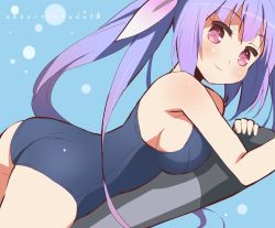 Rule 34 | 10s, 1girl, 9law, ass, bad id, bad pixiv id, blue hair, highres, i-19 (kancolle), kantai collection, long hair, lying, on stomach, one-piece swimsuit, personification, red eyes, school swimsuit, solo, swimsuit, torpedo, twintails
