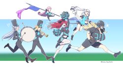Rule 34 | american football, american football (object), american football uniform, artoria caster (fate), artoria pendragon (fate), ball, band uniform, baobhan sith (fate), barghest (fate), biceps, blonde hair, blue eyes, bottle, breasts, britomart (fate), cheering, cheerleader, closed eyes, dragon wings, drum, fate/grand order, fate (series), flag, flagpole, floating, flying, forked eyebrows, green eyes, grey eyes, grey hair, habetrot (fate), hair bun, hat, highres, holding, holding ball, holding flag, holding instrument, holding pole, holding pom poms, house tag denim, huge breasts, instrument, large breasts, long hair, looking at viewer, marching band, melusine (fate), midriff, miniskirt, multiple girls, muscular, muscular female, music, open mouth, pink hair, playing instrument, pointy ears, pole, pom pom (cheerleading), pom poms, ponytail, red eyes, rugby ball, sidelocks, skirt, small breasts, smile, sportswear, standard bearer, star sticker, tall female, thighs, trumpet, very long hair, water bottle, white hair, wings, yellow eyes