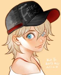 Rule 34 | 1girl, alice garnet nakata, bare shoulders, baseball cap, blonde hair, blue eyes, character name, closed mouth, copyright name, hat, highres, k.c, looking at viewer, short hair, simple background, smile, snk, solo, the king of fighters, the king of fighters xiv