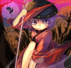 Rule 34 | 2girls, black hair, bowl, bowl hat, hanging, hat, horns, japanese clothes, kijin seija, kimono, looking at viewer, mouth hold, multicolored hair, multiple girls, needle, open mouth, purple eyes, purple hair, red hair, short hair, strangling, string, string of fate, sukuna shinmyoumaru, syope, touhou