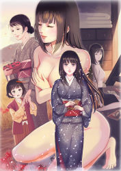 Rule 34 | 2girls, age progression, ayako (manga), basket, black eyes, black hair, black skirt, blunt bangs, breasts, brown eyes, bug, chest of drawers, child, cleavage, closed mouth, covering privates, covering breasts, crying, crying with eyes open, dragonfly, eyelashes, fingernails, floor, flower, food, fruit, furon, futon, grass, grey eyes, hair bun, hand grab, hand on breast, highres, holding, insect, japanese clothes, kimono, kneeling, ladder, light smile, long hair, long sleeves, looking at viewer, magazine (object), medium breasts, miniskirt, mole, mole on neck, mother and daughter, motion blur, mountain, multiple girls, multiple views, nude, obi, open mouth, paper, pencil skirt, red flower, red lips, road, sash, shade, short hair, single hair bun, sitting, skirt, sky, smile, snowing, spider lily, standing, streaming tears, surprised, suzumori ichiko, sweater, swept bangs, tears, tenge ayako, tenge sue, toenails, torn paper, turtleneck, turtleneck sweater, very long hair, wide sleeves