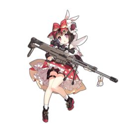 Rule 34 | 1girl, anti-materiel rifle, bike shorts, detached sleeves, explosive, female focus, full body, girls&#039; frontline, grenade, gun, legs, looking at viewer, m99 (girls&#039; frontline), official art, ribbon, rifle, saru, short hair, sniper rifle, solo, standing, stuffed animal, stuffed toy, transparent background, two-sided fabric, two-sided skirt, weapon, zijiang m99