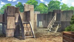 Rule 34 | barricade, blue sky, cloud, day, dirt, film grain, game cg, izumi tsubasu, no humans, non-web source, official art, outdoors, re:stage!, scenery, sky, tagme, tree, wooden stairs, wooden wall