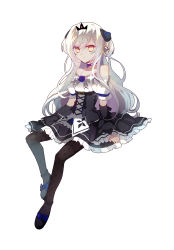 Rule 34 | 1girl, absurdres, athria, closed mouth, collarbone, crown, detached sleeves, elsword, eve (elsword), facial mark, forehead jewel, full body, hair between eyes, hair ribbon, highres, long hair, ribbon, silver hair, sitting, white background, yellow eyes