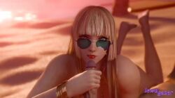 1girl 3d animated beach blonde_hair blue_eyes emilie_de_rochefort kissing_penis lewdgazer lipstick_mark lipstick_mark_on_penis long_hair penis pov sand sunglasses tagme tekken third-party_edit video