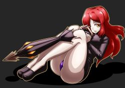 Rule 34 | 1girl, ass, bare legs, breasts, fingernails, hair over one eye, impossible clothes, impossible shirt, large breasts, legs, long fingernails, long hair, looking at viewer, numb, panties, parasoul (skullgirls), red hair, shiny clothes, shiny skin, shirt, skullgirls, solo, umbrella, underwear, yellow eyes