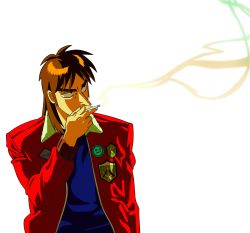 Rule 34 | 1boy, absurdres, cigarette, highres, itou kaiji, kaiji, male focus, smoke, smoking, solo, transparent background, upper body, vector trace