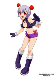 Rule 34 | 1girl, antennae, boots, full body, gloves, open mouth, original, purple footwear, ryu (ryu&#039;s form site), short shorts, shorts, simple background, smile, solo, standing, white background