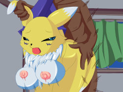 Rule 34 | animal ears, breasts, covering privates, digimon, digimon (creature), furry, large breasts, monster, nipples, nude, renamon, sex, tail