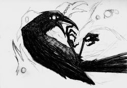 Rule 34 | animal, beak, bird, extra eyes, fangs, grey background, greyscale, hatching (texture), highres, horror (theme), monochrome, monster, no humans, open mouth, original, simple background, sketch, talons, xreamm