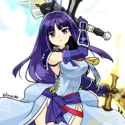 Rule 34 | 1girl, abs, alondite, altina (fire emblem), arm guards, armor, blue eyes, blue hair, closed mouth, dress, dual wielding, fire emblem, fire emblem: radiant dawn, fire emblem heroes, holding, holding sword, holding weapon, long hair, nintendo, pelvic curtain, ragnell, shoulder armor, sleeveless, sleeveless dress, solo, sword, twitter username, weapon, yukia (firstaid0)