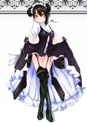 Rule 34 | 1girl, agent (girls&#039; frontline), agent (girls&#039; frontline) (cosplay), alternate eye color, alternate hair color, alternate hairstyle, black gloves, black panties, blush, boots, clothes lift, cosplay, dress, dress lift, garter straps, girls&#039; frontline, gloves, hairstyle connection, high heel boots, high heels, highres, lifted by self, maid, maid headdress, p90 (girls&#039; frontline), panties, puffy short sleeves, puffy sleeves, qqfk3wk9k, sangvis ferri, short sleeves, smile, thigh boots, thighhighs, thighhighs under boots, underwear, weapon