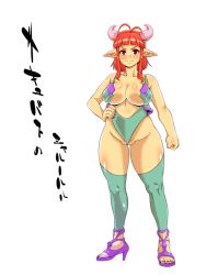 Rule 34 | blush, breasts, high heels, horns, nail polish, ooshima rushimaru, pointy ears, red eyes, red hair, text focus, translation request
