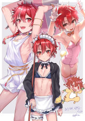 Rule 34 | 1boy, alexander (fate), animal costume, animal print, apron, arched back, armpits, arms up, artoria pendragon (alter swimsuit rider) (second ascension) (fate), bikini, bikini under clothes, black hoodie, blush, border, bow, bowtie, bracelet, braid, braided ponytail, bridal garter, bulge, caren hortensia, caren hortensia (amor caren), caren hortensia (amor caren) (first ascension), character sheet, chibi, collarbone, commentary request, cowboy shot, crossdressing, fate/grand order, fate (series), feet out of frame, flat chest, frilled apron, frilled bikini, frills, full body, gloves, hair between eyes, highres, holding, hood, hoodie, jewelry, kawasemi (pocorit), looking at viewer, maid, maid headdress, male focus, male playboy bunny, miniskirt, navel, nipples, open mouth, oversized breast cup, rabbit pose, red eyes, red hair, shadow, shiny clothes, skirt, smile, solo, swimsuit, teeth, thigh strap, thighhighs, tiger costume, tiger print, translation request, trap, twitter username, upper teeth only, white border, white gloves