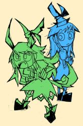 Rule 34 | 1girl, dual persona, ex-keine, female focus, hat, horns, kamishirasawa keine, limited palette, long hair, multiple monochrome, puffy sleeves, setz, simple background, sketch, solo, tail, touhou