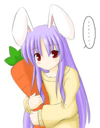 Rule 34 | 1girl, animal ears, carrot, female focus, harunatsu akito, plant, rabbit ears, reisen udongein inaba, simple background, solo, sweater, touhou, upper body, white background