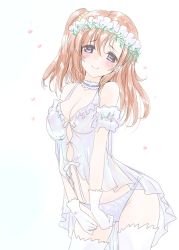 Rule 34 | 10s, 1girl, babydoll, blue eyes, blush, breasts, brown hair, chemise, choker, covered erect nipples, frapowa, gloves, head wreath, kosaka honoka, lingerie, looking at viewer, love live!, love live! school idol project, medium breasts, nipples, panties, see-through, simple background, smile, solo, thighhighs, underwear, white background, white gloves, white panties, white thighhighs, yume no tobira