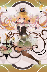 Rule 34 | 1girl, ahoge, alternate color, artist name, ayasal, black choker, black leotard, black thighhighs, black wrist cuffs, blush, bow, breasts, bubble skirt, chandelier, chandelure, choker, closed mouth, collarbone, commentary, creatures (company), crossed bangs, crown, dot nose, english commentary, eyelashes, fingernails, fire, floating, floating hair, full body, game freak, gen 5 pokemon, green bow, green nails, green sleeves, hand on own ear, high heels, highres, jewelry, leotard, long hair, looking at viewer, low twintails, medium breasts, midair, nintendo, orange eyes, orange fire, orange hair, orange skirt, personification, pointing, pointing to the side, pokemon, pokemon (creature), see-through, see-through skirt, shiny pokemon, short sleeves, skirt, smile, solo, sparkle, thighhighs, twintails, very long hair, wrist cuffs, yellow footwear