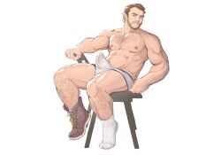Rule 34 | 1boy, abs, bara, beard stubble, boots, briefs, bulge, check copyright, copyright request, erection, erection under clothes, facial hair, hairy, highres, large pectorals, looking at viewer, male focus, male underwear, mature male, muscular, muscular male, navel, navel hair, nipples, original, pectorals, see-through silhouette, short hair, single sock, socks, solo, sparse chest hair, strongman waist, stubble, thick arm hair, thick eyebrows, thick leg hair, thick thighs, thighs, topless male, underwear, wutang