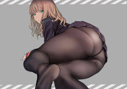 Rule 34 | aroddst4, ass, ass focus, blonde hair, from behind, green eyes, gridman universe, highres, jacket, looking at viewer, minami yume, miniskirt, panties, panties under pantyhose, pantyhose, school uniform, skirt, solo, ssss.dynazenon, sweater, thick thighs, thighs, underwear