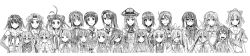 Rule 34 | 10s, 6+girls, :d, absurdres, adjusting eyewear, akashi (kancolle), anchor, antenna hair, asashimo (kancolle), ascot, ashigara (kancolle), bandana, bare shoulders, bismarck (kancolle), blunt bangs, blush, bow, bowtie, breasts, buttons, closed mouth, crescent, crescent pin, detached sleeves, double bun, dress, elbow gloves, forehead protector, glasses, gloves, greyscale, grin, hachimaki, haguro (kancolle), hair between eyes, hair bow, hair bun, hair intakes, hair ornament, hair over one eye, hair over shoulder, hair ribbon, hat, hatsukaze (kancolle), hayashimo (kancolle), headband, highres, japanese clothes, jintsuu (kancolle), kamikaze (kancolle), kantai collection, kasumi (kancolle), kiyoshimo (kancolle), long hair, long image, long sleeves, looking at viewer, low twintails, makigumo (kancolle), meiji schoolgirl uniform, military, military hat, military uniform, mochizuki (kancolle), mole, mole under mouth, monochrome, multiple girls, myoukou (kancolle), nachi (kancolle), naganami (kancolle), naka (kancolle), necktie, ooyodo (kancolle), open mouth, peaked cap, pinafore dress, ponytail, remodel (kantai collection), ribbon, round teeth, school uniform, sendai (kancolle), serafuku, shirt, short hair, short sleeves, side ponytail, simple background, sleeveless, sleeveless dress, sleeves past wrists, smile, takanami (kancolle), takao (kancolle), teeth, tress ribbon, tsuji kazuho, twintails, two side up, uniform, upper body, very long hair, vest, wavy hair, white background, wide image, yuubari (kancolle), yuugumo (kancolle)