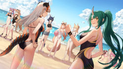 Rule 34 | 6+girls, :d, adjusting eyewear, alternate costume, animal ears, arknights, ass, back, backless swimsuit, ball, barefoot, beach, beachball, bikini, bikini under clothes, black bikini, black bow, black choker, black footwear, black one-piece swimsuit, black wristband, blemishine (arknights), blonde hair, blue hair, blue shorts, bow, breasts, brown hair, casual one-piece swimsuit, center opening, ch&#039;en (arknights), ch'en (arknights), choker, cleavage, closed eyes, competition swimsuit, covered navel, cup, dragon girl, dragon horns, dragon tail, drinking straw, drinking straw in mouth, duplicate, dutch angle, eyewear on head, eyjafjalla (arknights), eyjafjalla (summer flower) (arknights), female tourist c (arknights), folded ponytail, fox ears, fox girl, fox tail, gogatsu fukuin, green-tinted eyewear, green hair, grey hair, hair bow, hat, hat ribbon, highres, holding, holding ball, holding beachball, holding cup, horns, horse ears, horse girl, horse tail, hoshiguma (arknights), ifrit (arknights), ifrit (sunburn) (arknights), large breasts, lin (arknights), lofter username, long hair, looking at viewer, looking back, mismatched bikini, mouse ears, mouse girl, mouse tail, multiple girls, nearl (arknights), official alternate costume, one-piece swimsuit, open mouth, outdoors, pink bikini, pink hair, pixel-perfect duplicate, ponytail, ribbon, sand, sand castle, sand sculpture, sandals, saria (arknights), shamare (arknights), sheep ears, sheep girl, sheep horns, shorts, sidelocks, single horn, skin-covered horns, small breasts, smile, standing, sun hat, sunglasses, swimsuit, swire (arknights), tail, thigh strap, thighs, tiger ears, tiger girl, tiger tail, tinted eyewear, twitter username, walking, water, weibo username, white footwear, white headwear, white one-piece swimsuit, yellow eyes