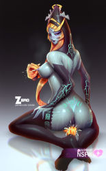 Rule 34 | 1girl, anus, ass, black thighhighs, blue skin, breasts, colored skin, cum, female focus, female masturbation, highres, hood, lactation, large breasts, long hair, looking at viewer, makeup, masturbation, midna, midna (true), nintendo, nude, orange hair, prehensile hair, red eyes, reflection, saliva, shiny skin, sitting, solo, spoilers, the legend of zelda, the legend of zelda: twilight princess, thighhighs, uncensored, wet, zeronis