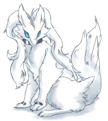 Rule 34 | animal hands, black sclera, blue eyes, chizi, claws, closed mouth, colored sclera, creatures (company), dog, full body, game freak, gen 5 pokemon, legendary pokemon, nintendo, no humans, pokemon, pokemon (creature), reshiram, simple background, sitting, white background
