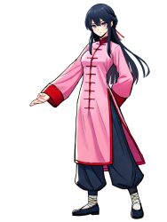 1girl absurdres blue_hair changpao china_dress chinese_clothes dress fighting fighting_stance highres kokoro_no_koibito kung_fu long_hair long_sleeves martial_arts monk original pink_dress pink_eyes self-upload shaolin_monk standing tangzhuang training