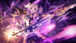 Rule 34 | 1girl, akari (princess connect!), blue eyes, grey hair, holding, holding polearm, holding weapon, horns, medium hair, official art, polearm, princess connect!, weapon