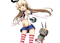 Rule 34 | 10s, 1girl, anchor, bad id, bad pixiv id, black panties, blonde hair, elbow gloves, gloves, highres, kantai collection, lifebuoy, long hair, merumayu, panties, personification, rensouhou-chan, shimakaze (kancolle), striped clothes, striped thighhighs, swim ring, thighhighs, underwear, white gloves, ytk (yutta-p)