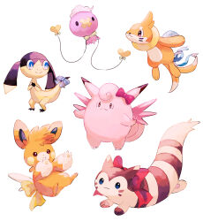 Rule 34 | :&gt;, absurdres, animal feet, animal focus, animal hands, bow, bowtie, buizel, clefable, creatures (company), drifloon, furret, game freak, gen 1 pokemon, gen 2 pokemon, gen 4 pokemon, gen 6 pokemon, helioptile, highres, nintendo, no humans, pawmot, pink bow, pink bowtie, pokemon, pokemon (creature), red bow, red bowtie, simple background, solid circle eyes, solid oval eyes, su (sajo su5), white background, white bow, white bowtie, yellow bow, yellow bowtie
