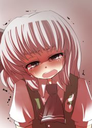 Rule 34 | 1girl, ascot, commentary request, crying, crying with eyes open, female focus, gaoo (frpjx283), grey hair, hair ribbon, highres, konpaku youmu, open mouth, ribbon, short hair, solo, tears, touhou, trembling